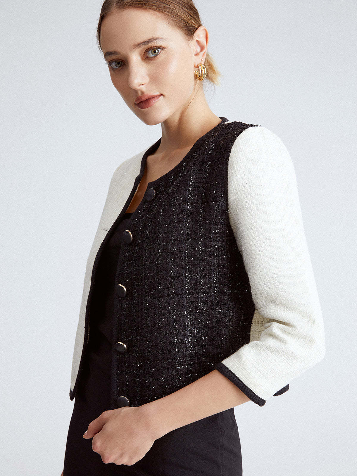 Dual Tone Cropped Jacket with Contrast Banding