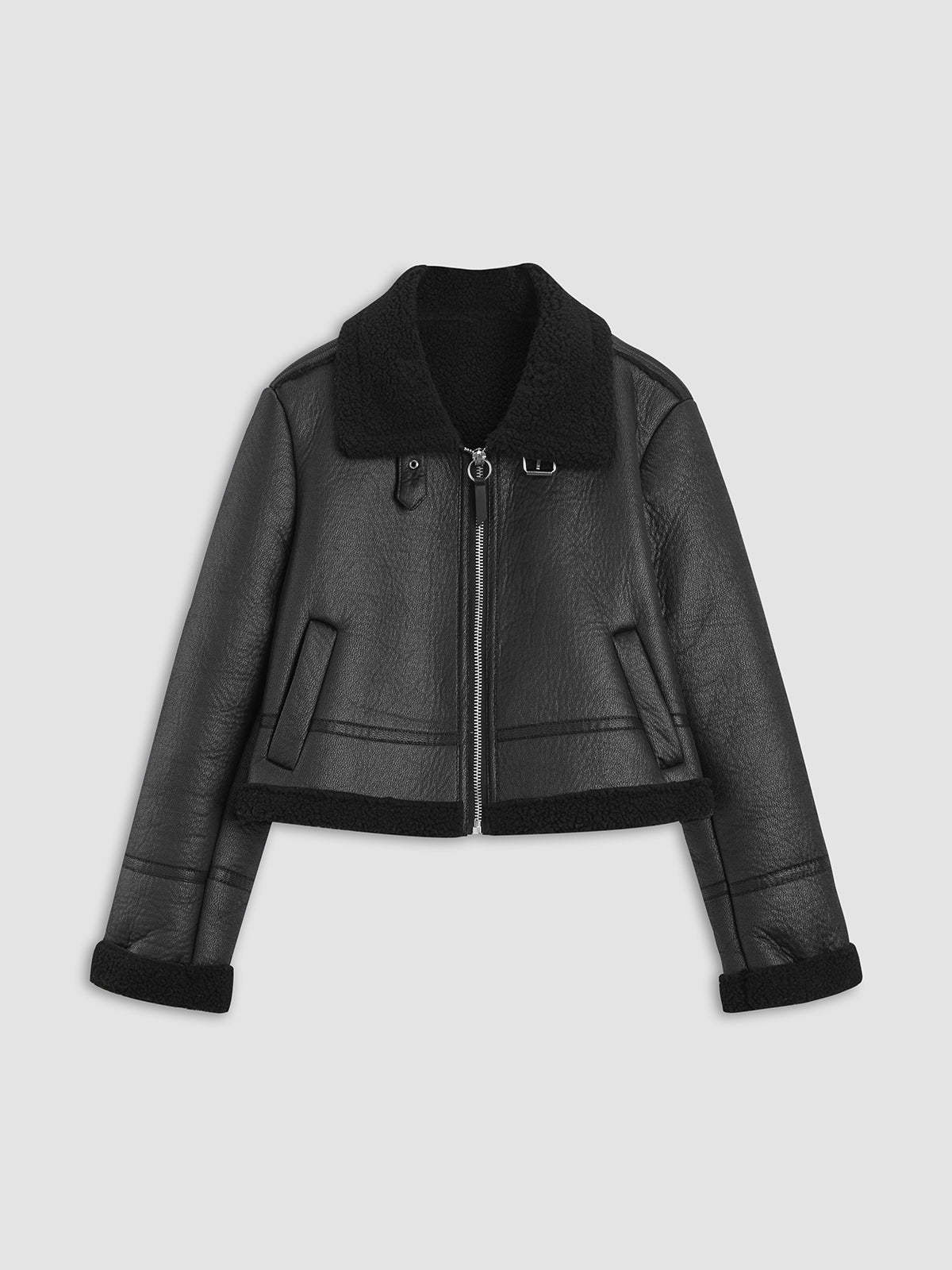 Aviator Cropped Shearling Leather Jacket