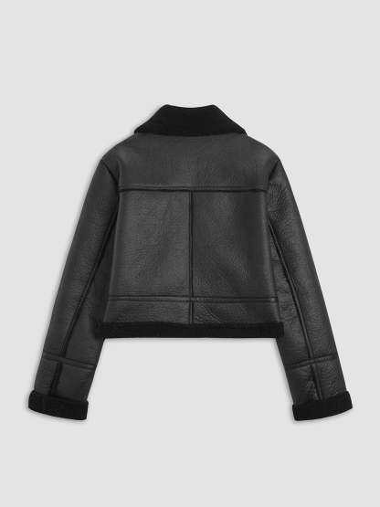 Aviator Cropped Shearling Leather Jacket
