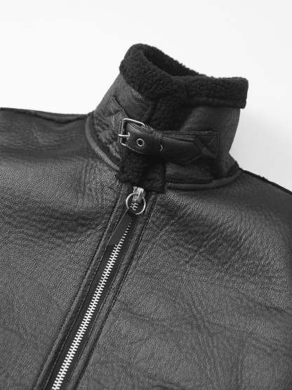 Aviator Cropped Shearling Leather Jacket
