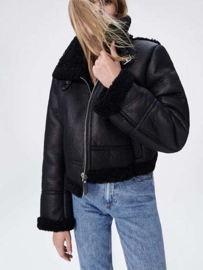 Aviator Cropped Shearling Leather Jacket