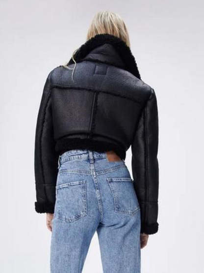Aviator Cropped Shearling Leather Jacket