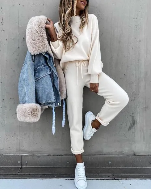 CASUAL SOLID COLOR HIGH COLLAR PENCIL PANTS SUITS