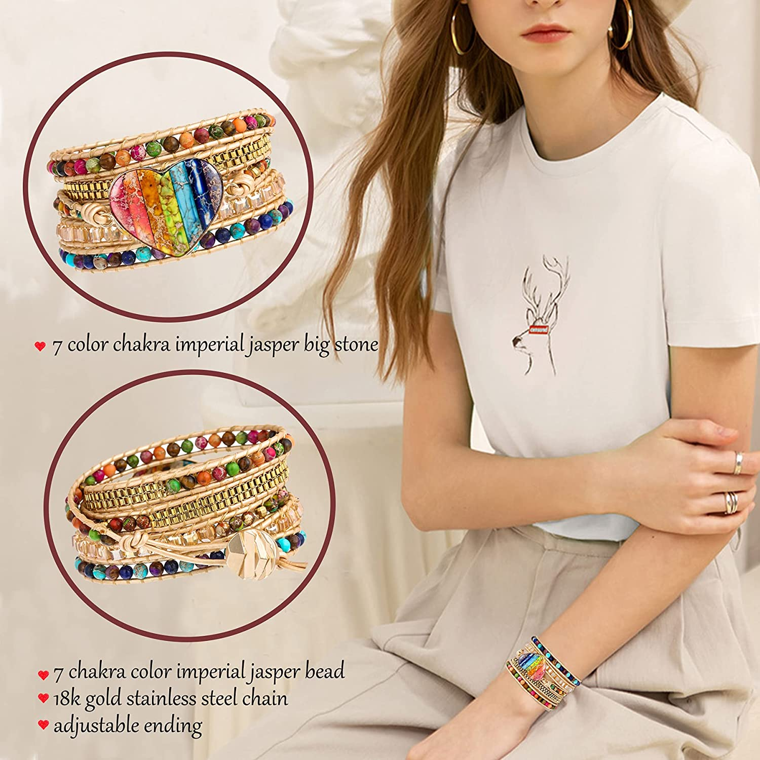 Boho Handmade Natural Stone Wrap Bracelets LovTurquoise Crystal Beads 