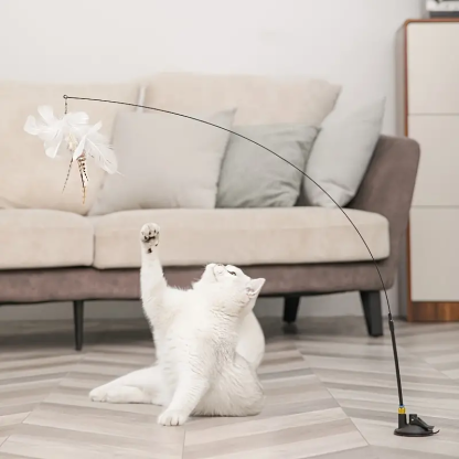 Interactive Cat Feather Toys, Cat Wand Toy And Natural Feather Teaser 