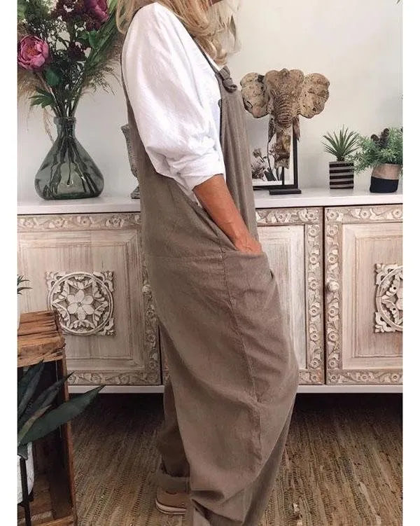 Linen Cotton Loose Casual Loose Jumpsuit