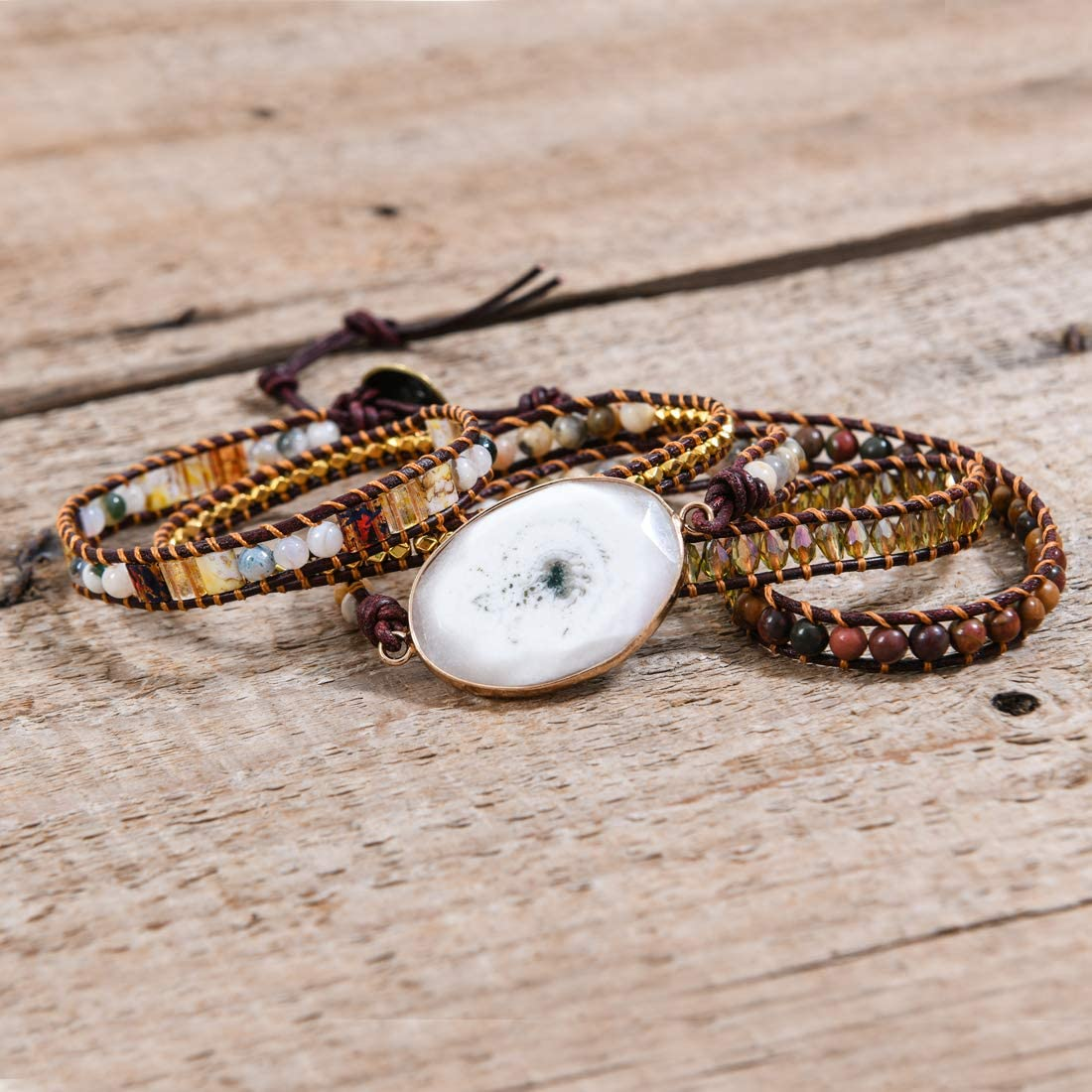 Handmade Wrap Bracelet Turquoise, Jasper & Amazonite Natural Stones Le