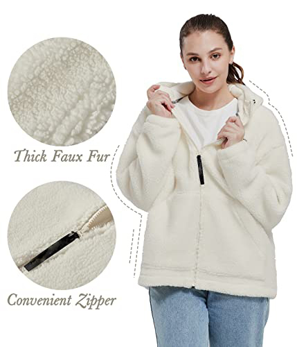 Women's Warm Fleece Sherpa Jackets Hooded Faux Shearling Coats Oversized Winter Teddy Coat Zipper Outwear
