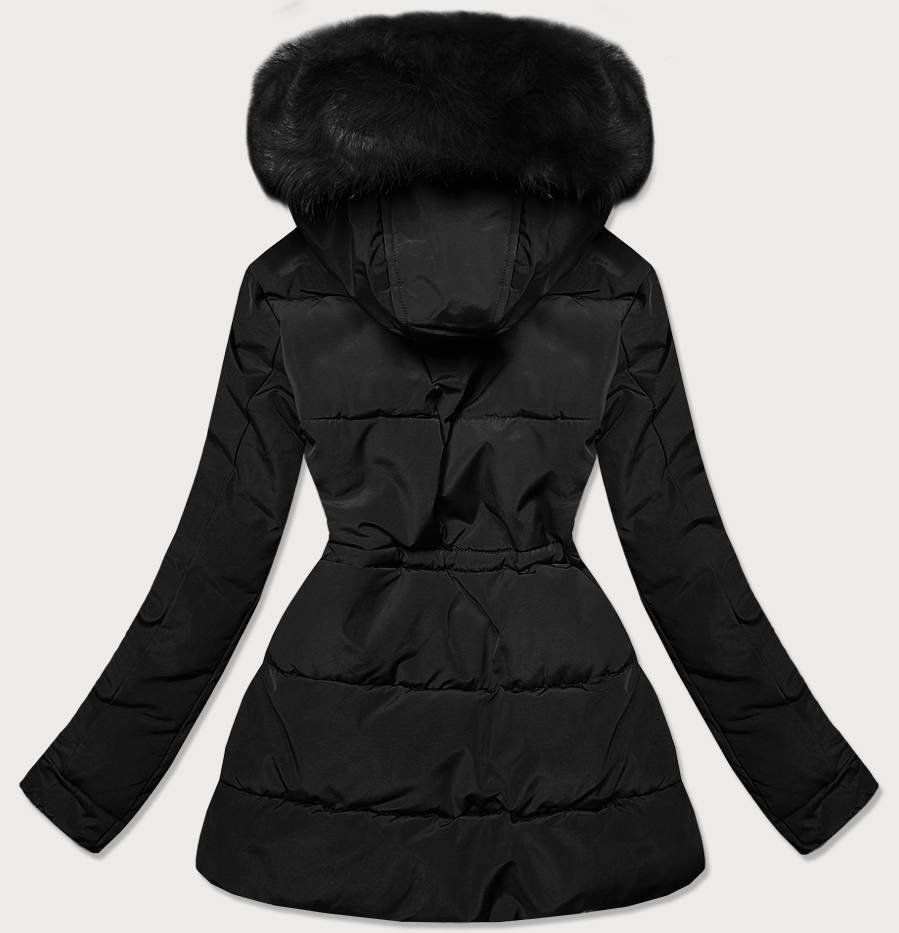 Black women's black fur winter parka coat