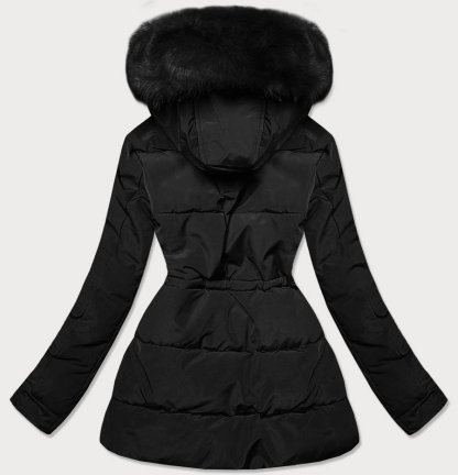 Black women's black fur winter parka coat