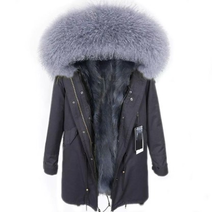 Women's Parka Winter Natural Mongolian Wool Collar Jacket Long Section