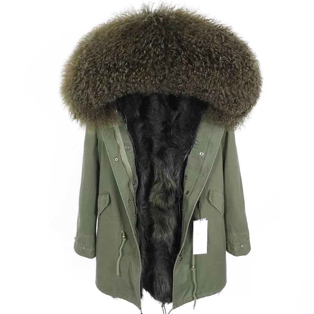Women's Parka Winter Natural Mongolian Wool Collar Jacket Long Section