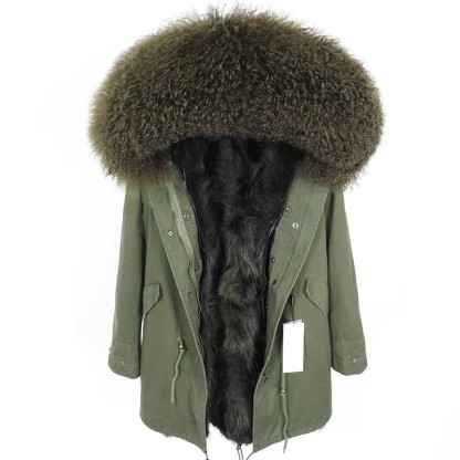 Women's Parka Winter Natural Mongolian Wool Collar Jacket Long Section