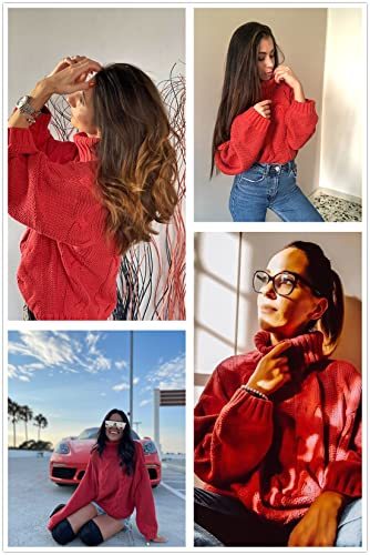Womens 2022 Winter Fall Solid Turtleneck High Neck BalloonLong Sleeve Sweaters Pullover Outerwear
