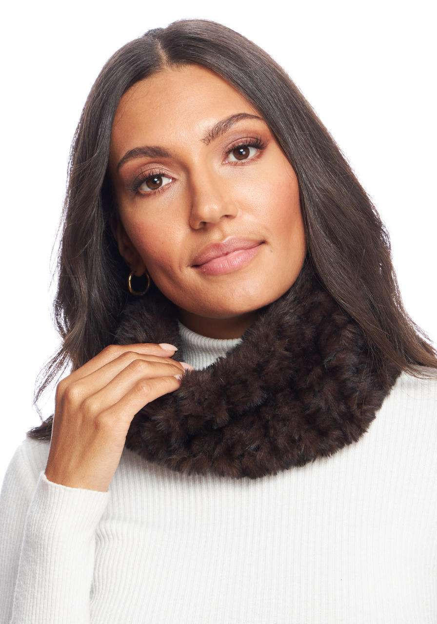 Whiskey Faux Fur Knitted Fringe Scarf