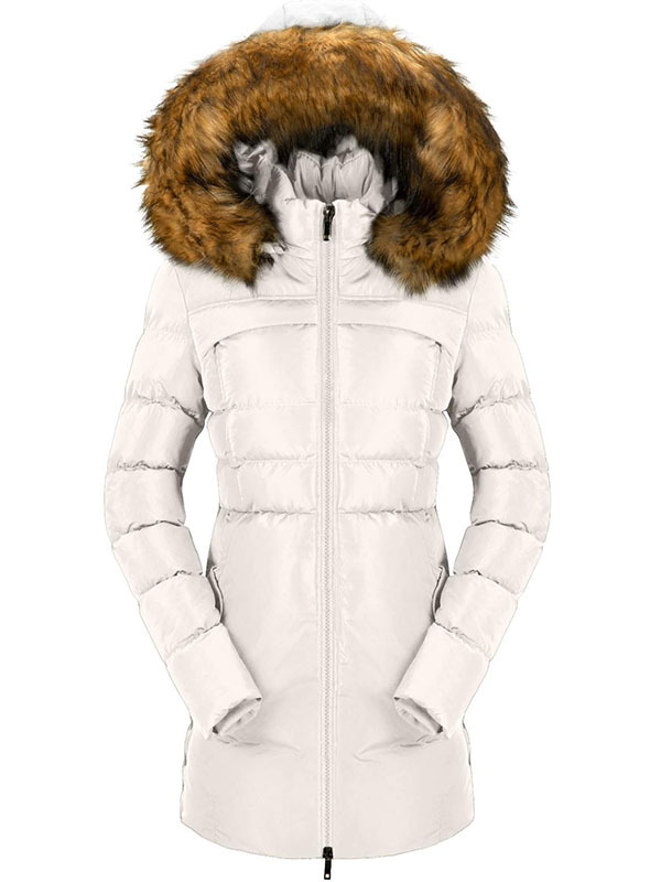 Women's cotton winter jacket padded warm long jacket with fur trim hoo
