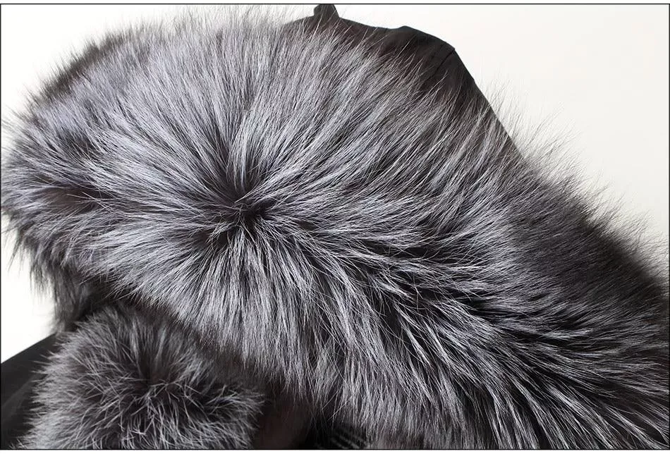 Women's Parka Fox Fur Coats Real Fur Winter Long Black Park Cotton Thi