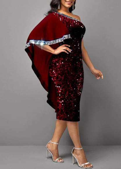 Skew Neck Sequin Dress