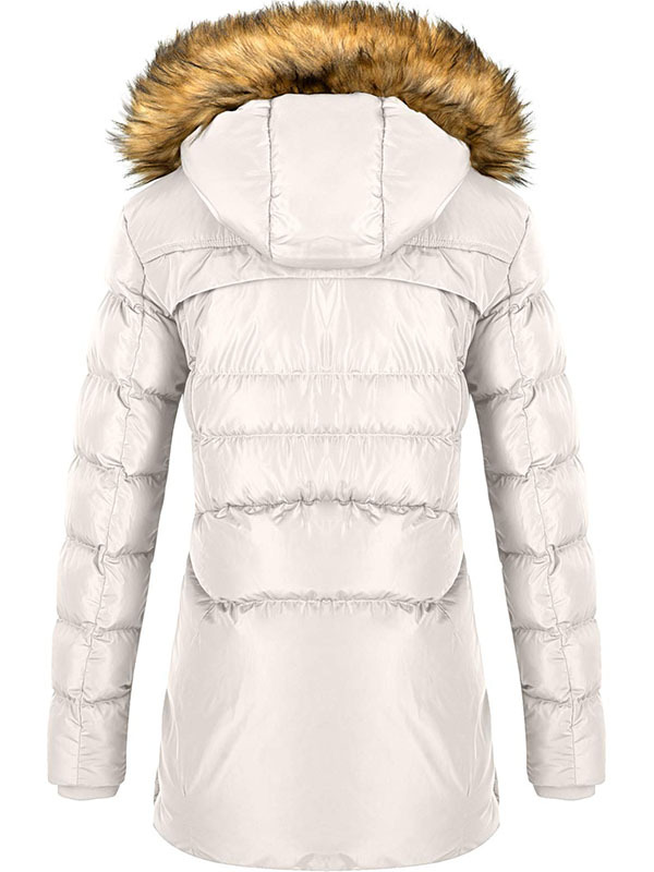 Women's cotton winter jacket padded warm long jacket with fur trim hoo