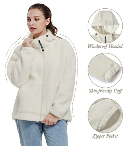 Women's Warm Fleece Sherpa Jackets Hooded Faux Shearling Coats Oversized Winter Teddy Coat Zipper Outwear