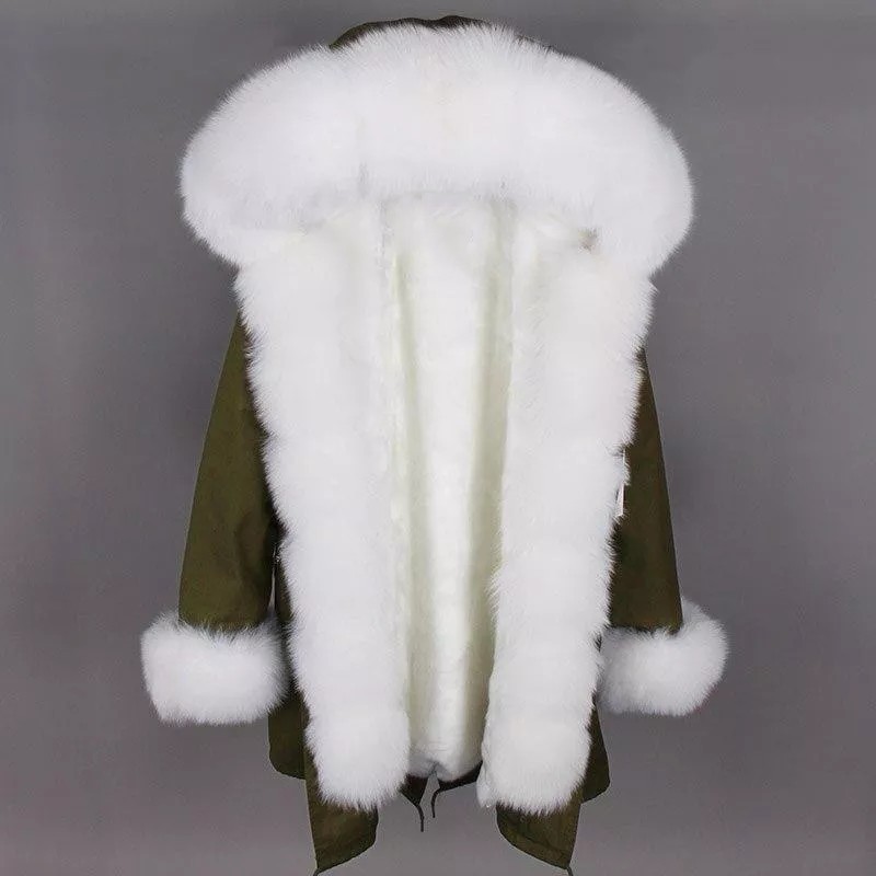 Women's Parka Fox Fur Coats Real Fur Winter Long Black Park Cotton Thi
