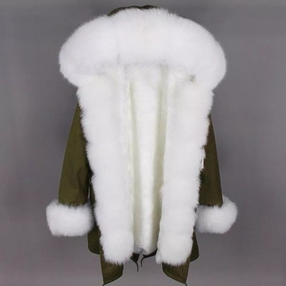 Women's Parka Fox Fur Coats Real Fur Winter Long Black Park Cotton Thi