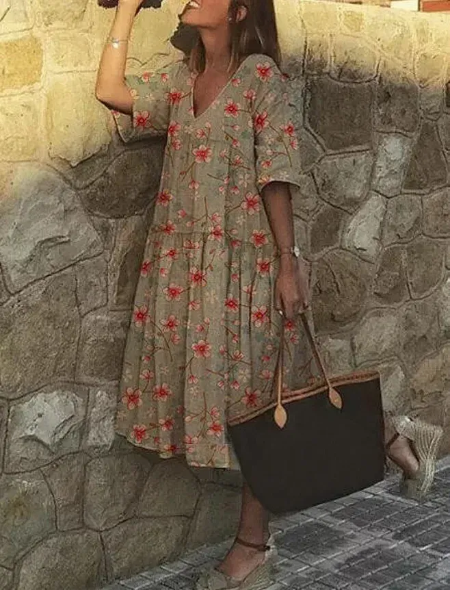 Lace Wrinkle Round Neck Short Sleeve Dress