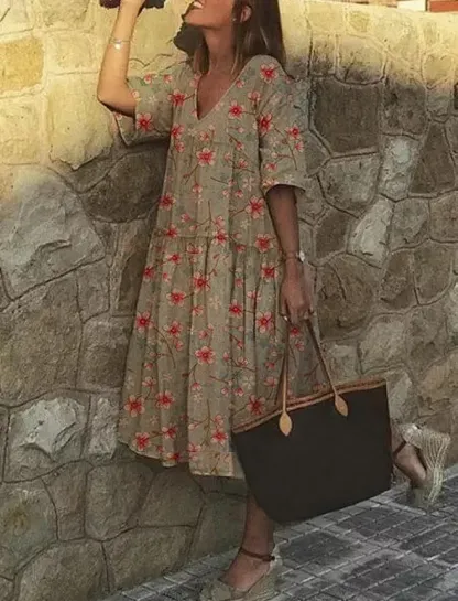 Lace Wrinkle Round Neck Short Sleeve Dress