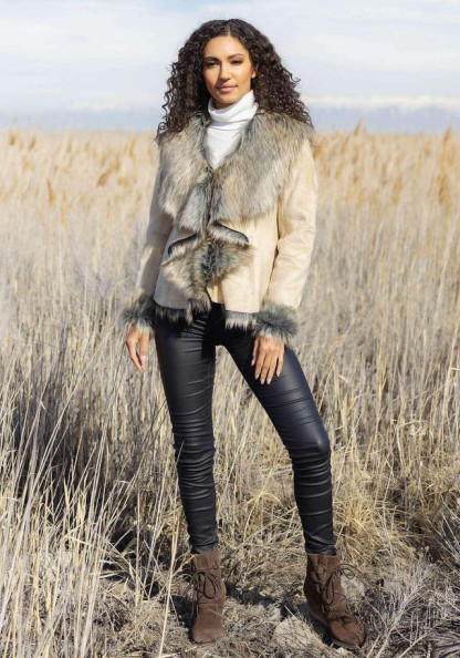 Taupe Faux Suede & Faux Fur Denali Cascade Jacket