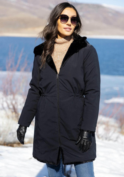 Black Faux Fur Ready or Not Reversible Storm Coat