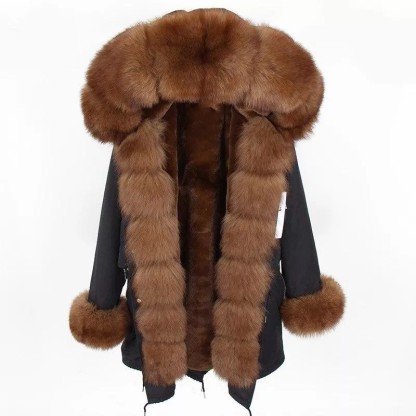 Women's Parka Fox Fur Coats Real Fur Winter Long Black Park Cotton Thi