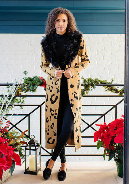 Leopard Fox Collar Duster Sweater