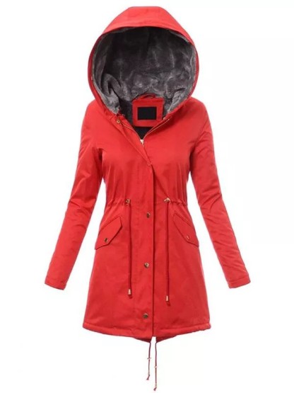 Ladies winter parka coat red, gray fur