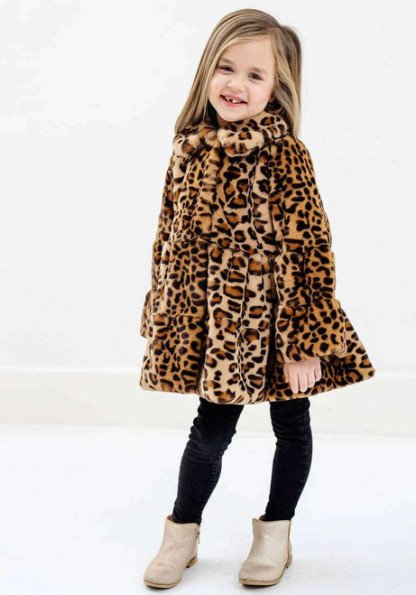 Kid's Leopard Faux Fur CeCe Swing Coat