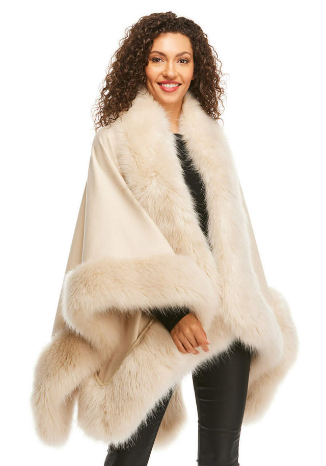 Champagne Fox Faux Fur-Trimmed Shawl