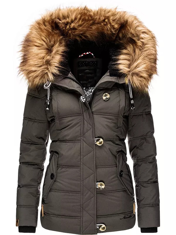 Ladies winter parka with detachable synthetic fur