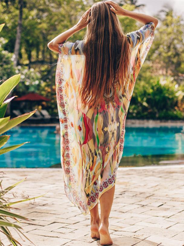 Chiffon Printed Snake Pattern Beach Sun Proof Shirt Holiday Long Dress Beach Swimsuit Cover Up-TEMN