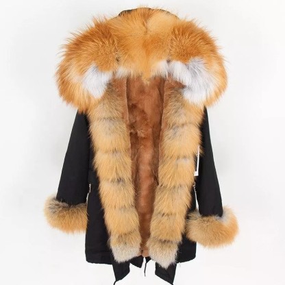 Women's Parka Fox Fur Coats Real Fur Winter Long Black Park Cotton Thi