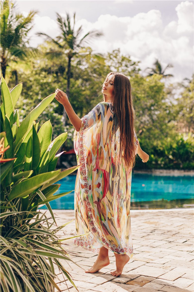 Chiffon Printed Snake Pattern Beach Sun Proof Shirt Holiday Long Dress Beach Swimsuit Cover Up-TEMN