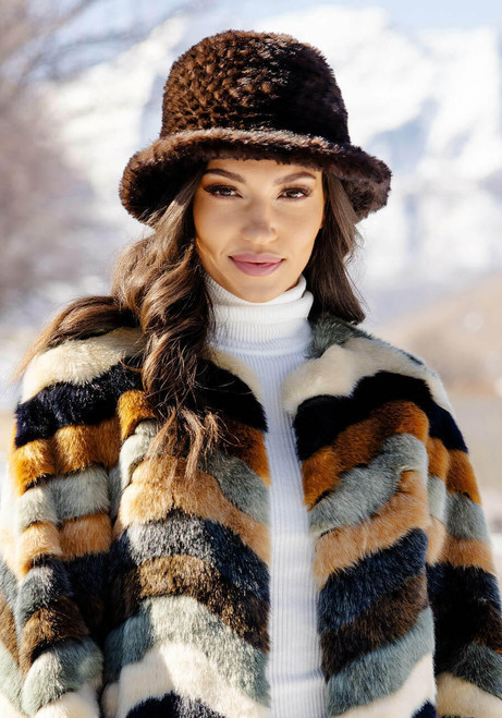 Whiskey Knitted Faux Fur Bucket Hat