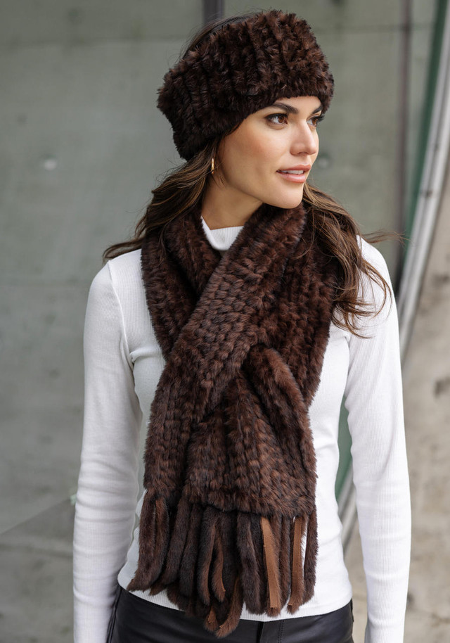 Whiskey Faux Fur Knitted Fringe Scarf