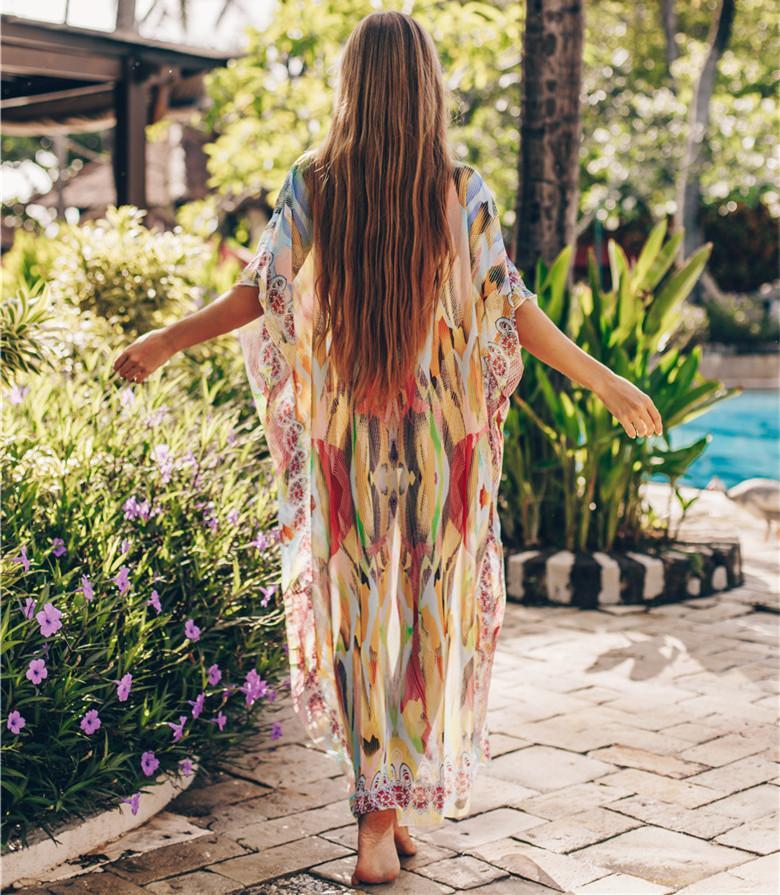 Chiffon Printed Snake Pattern Beach Sun Proof Shirt Holiday Long Dress Beach Swimsuit Cover Up-TEMN