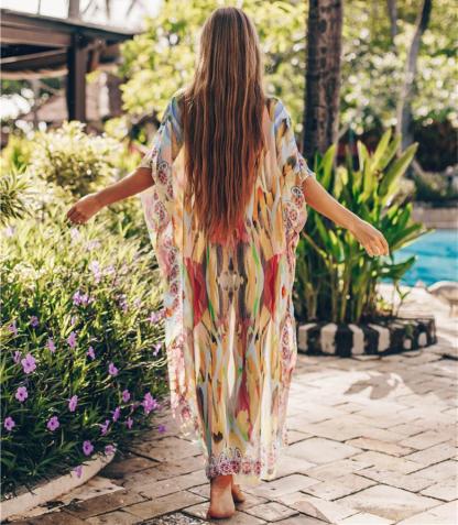Chiffon Printed Snake Pattern Beach Sun Proof Shirt Holiday Long Dress Beach Swimsuit Cover Up-TEMN