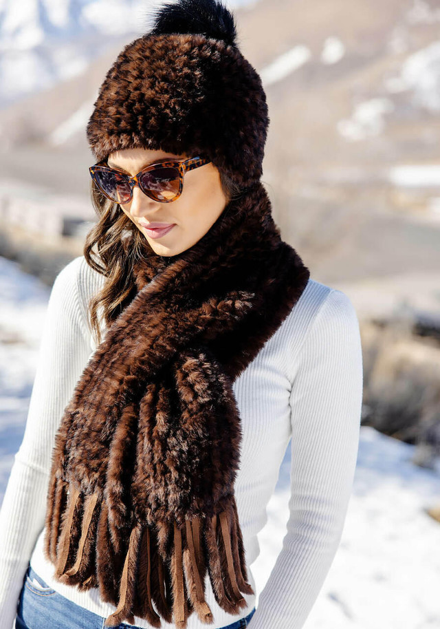 Whiskey Faux Fur Knitted Fringe Scarf