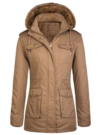 Women's winter Sherpa lining parka warm jacket with detachable hood