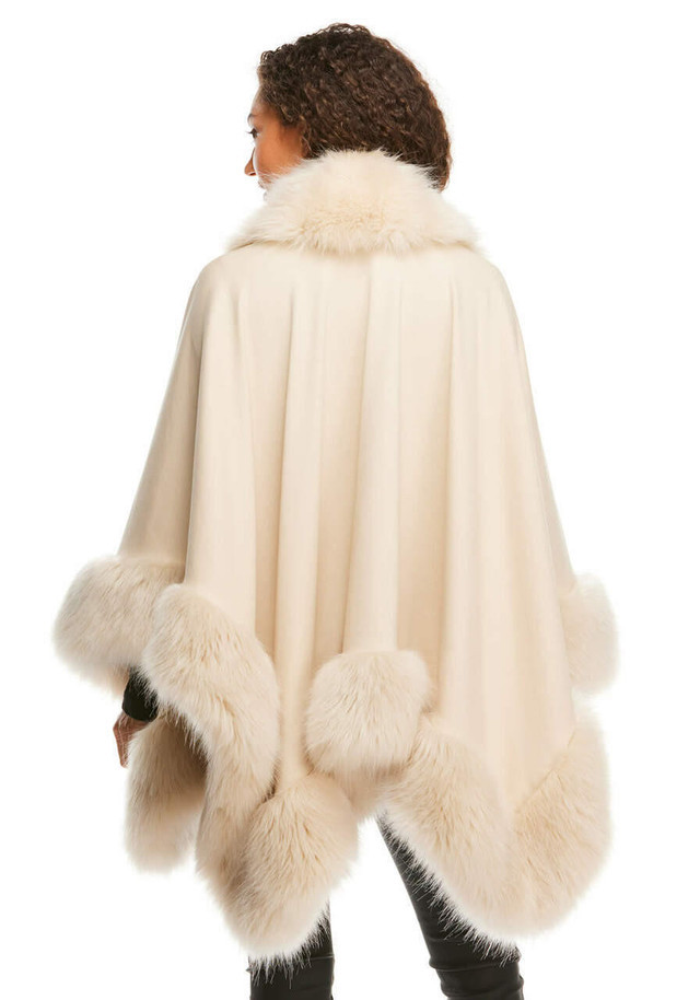 Champagne Fox Faux Fur-Trimmed Shawl