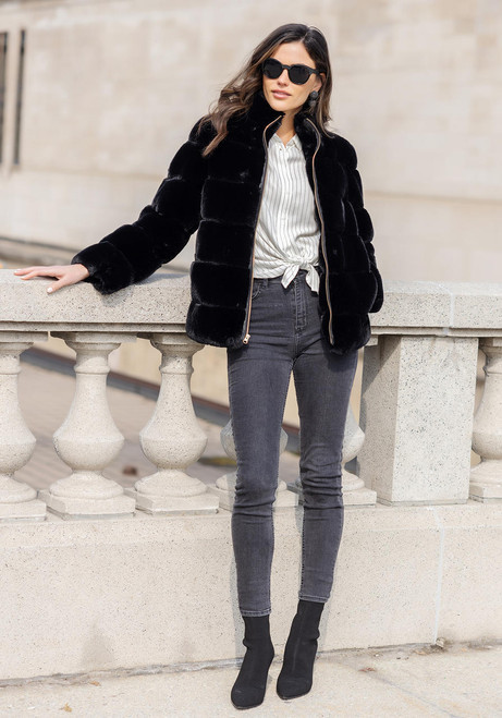 Black Faux Fur Uptown Mink Jacket