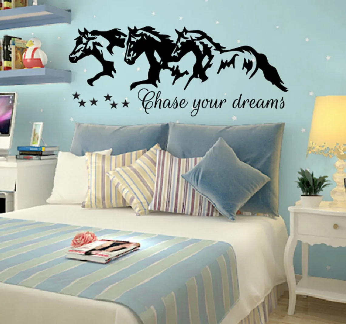 Chase Your Dreams w Horses and Stars - Decal Wall Vinyl Sticker Kids R