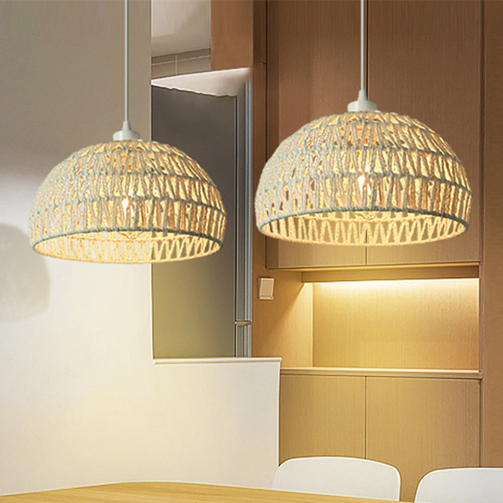 Bohemian Modern Woven Cream Rattan Pendant Light For Farmhouse