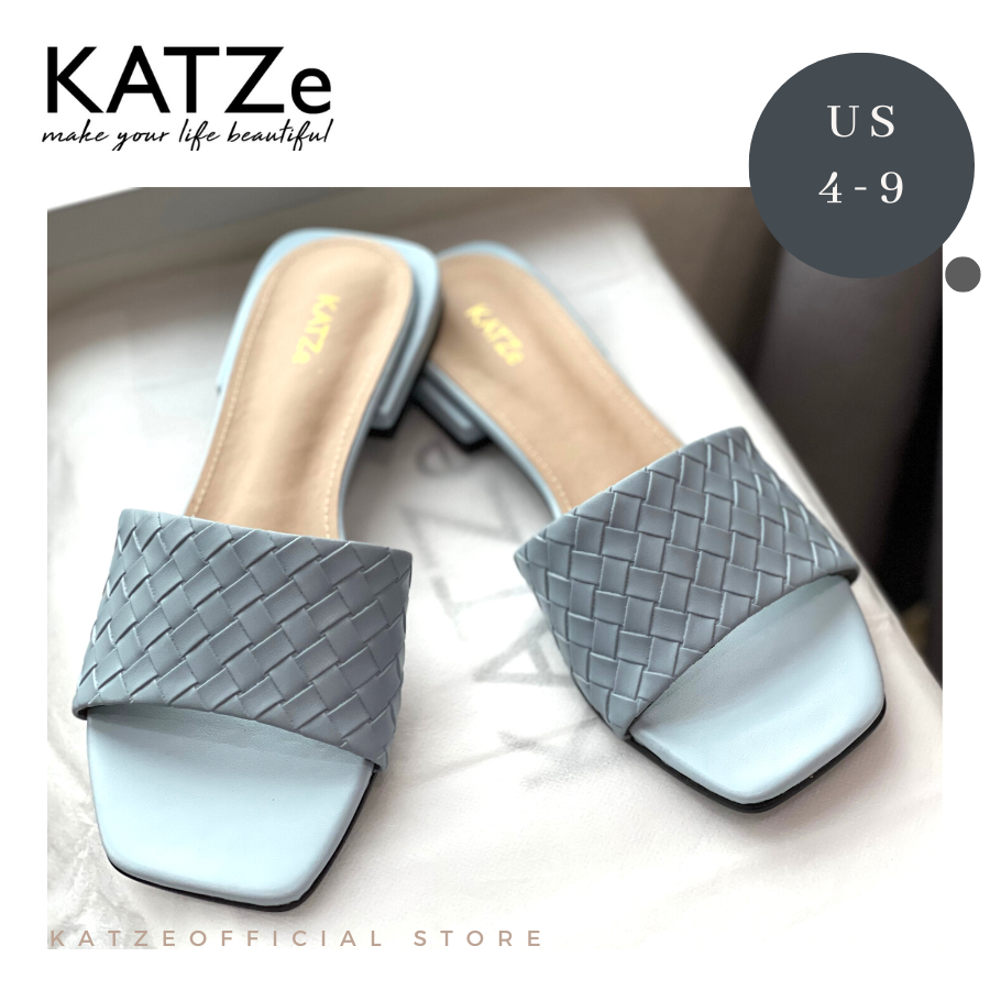 1172 KATZe Simple lattice design Sponge Flat (Black/Blue）